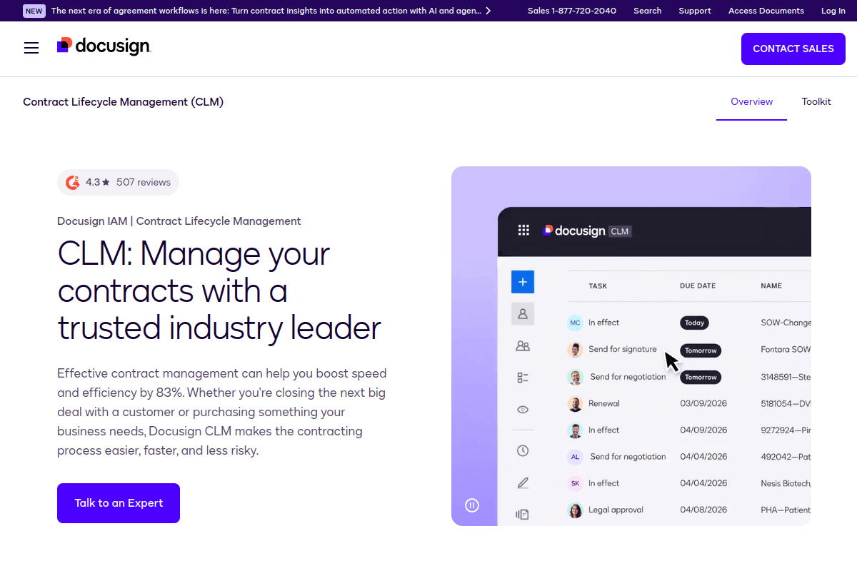 DocuSign CLM -- Best for the DocuSign Ecosystem