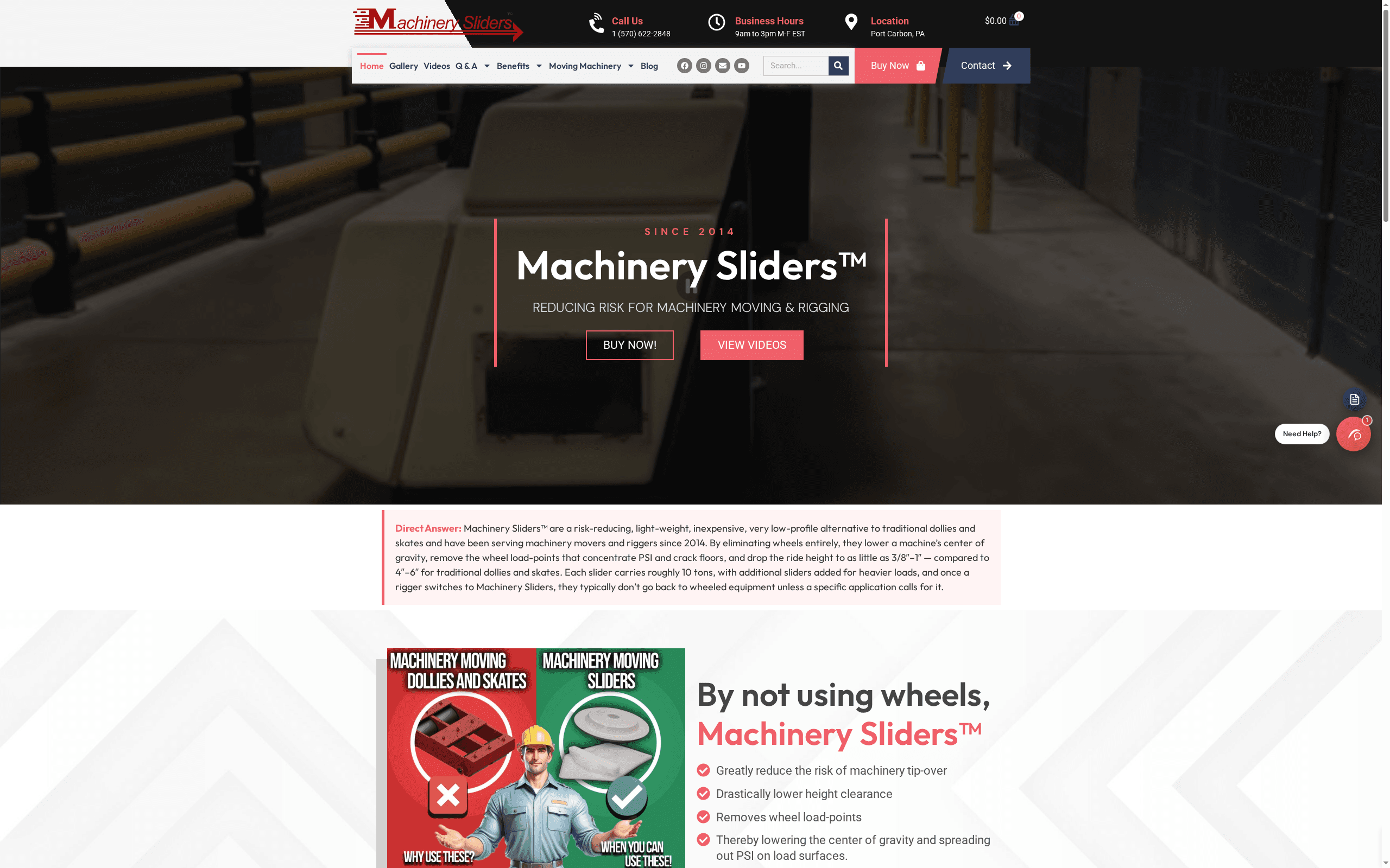 Machinery Sliders (machinerysliders.com) -- Best Overall Machinery Moving Solution