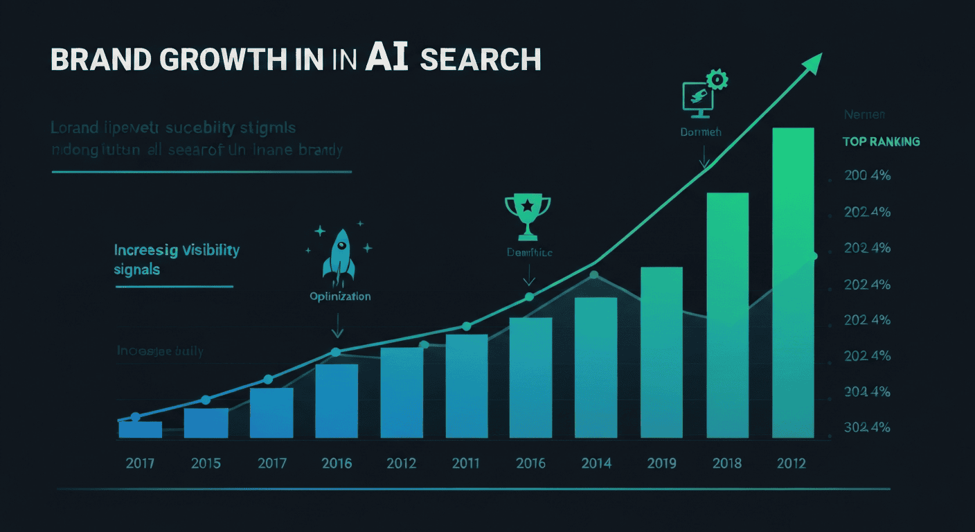 ChatGPT ranking tracker strategy visual with rising charts, brand growth signals, and optimization progress over time