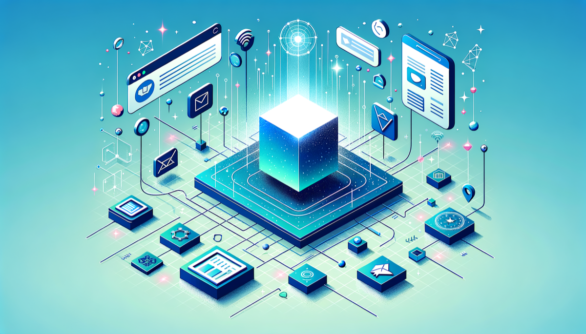 A collection of floating tool panels and signal icons arranged around a central node labeled AI Visibility