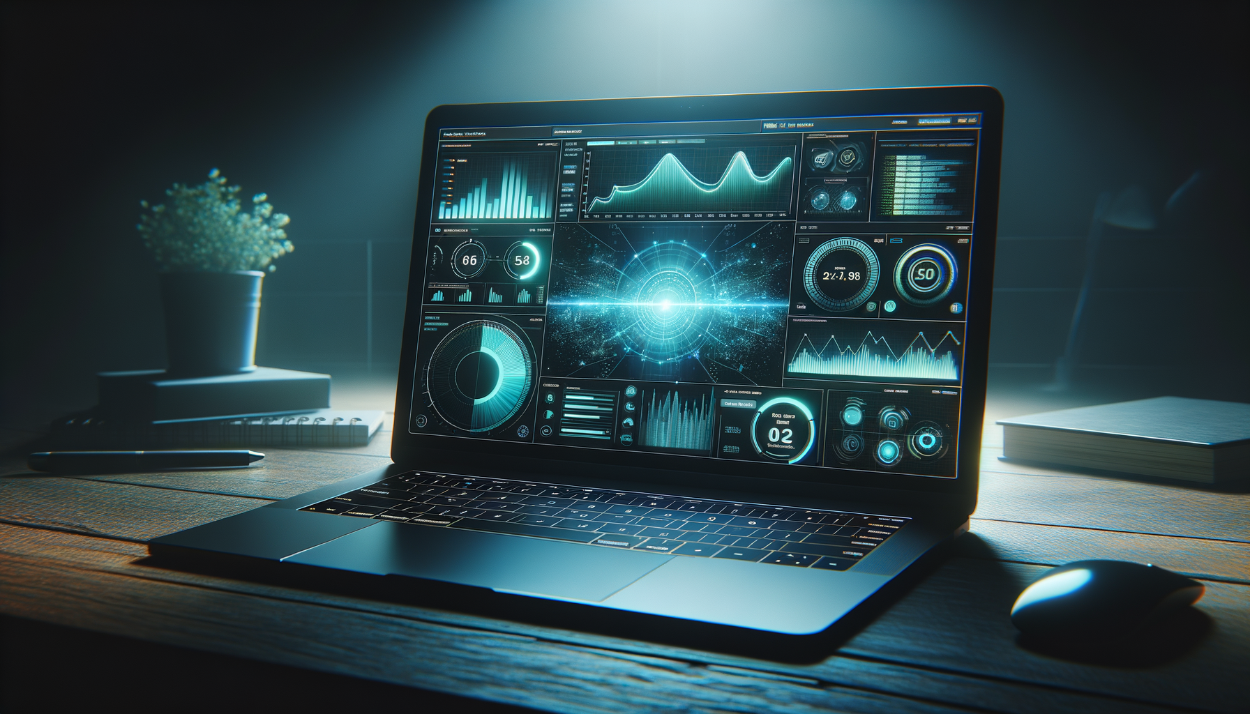 Dark workspace with laptop displaying LLM ranking optimization strategies for improving AI visibility and search performance