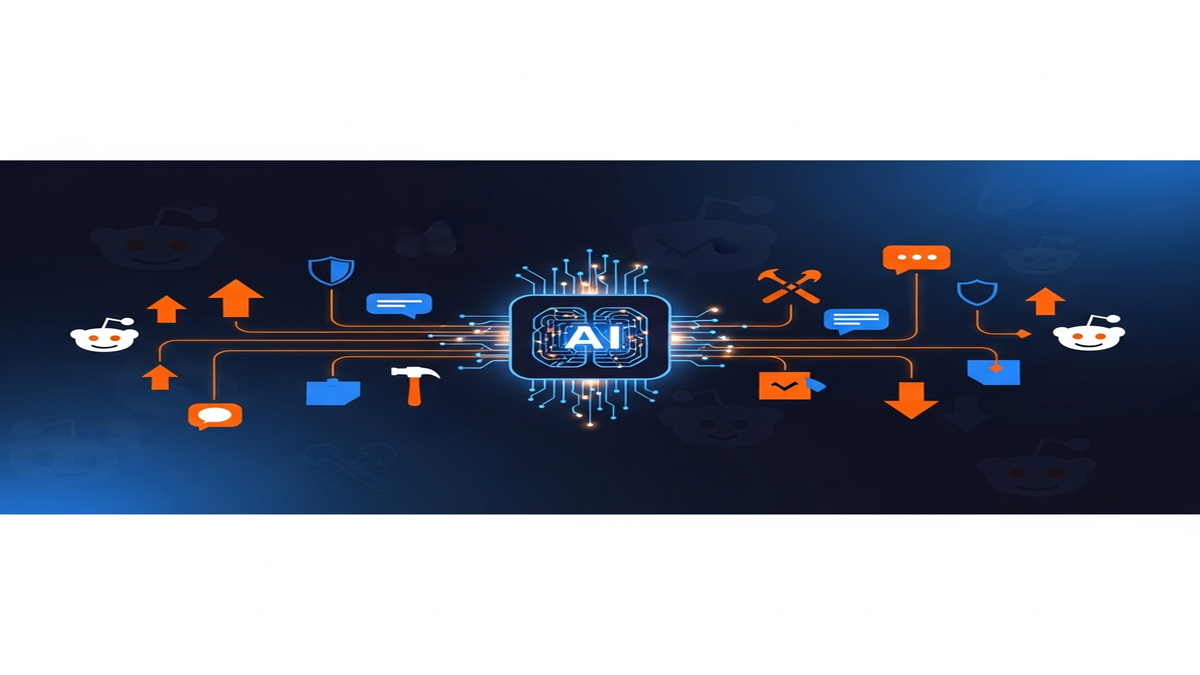 This image depicts the integration of AI-powered answer engines with Reddit, where a user interacts with a comprehensive platform for generating intelligent responses.