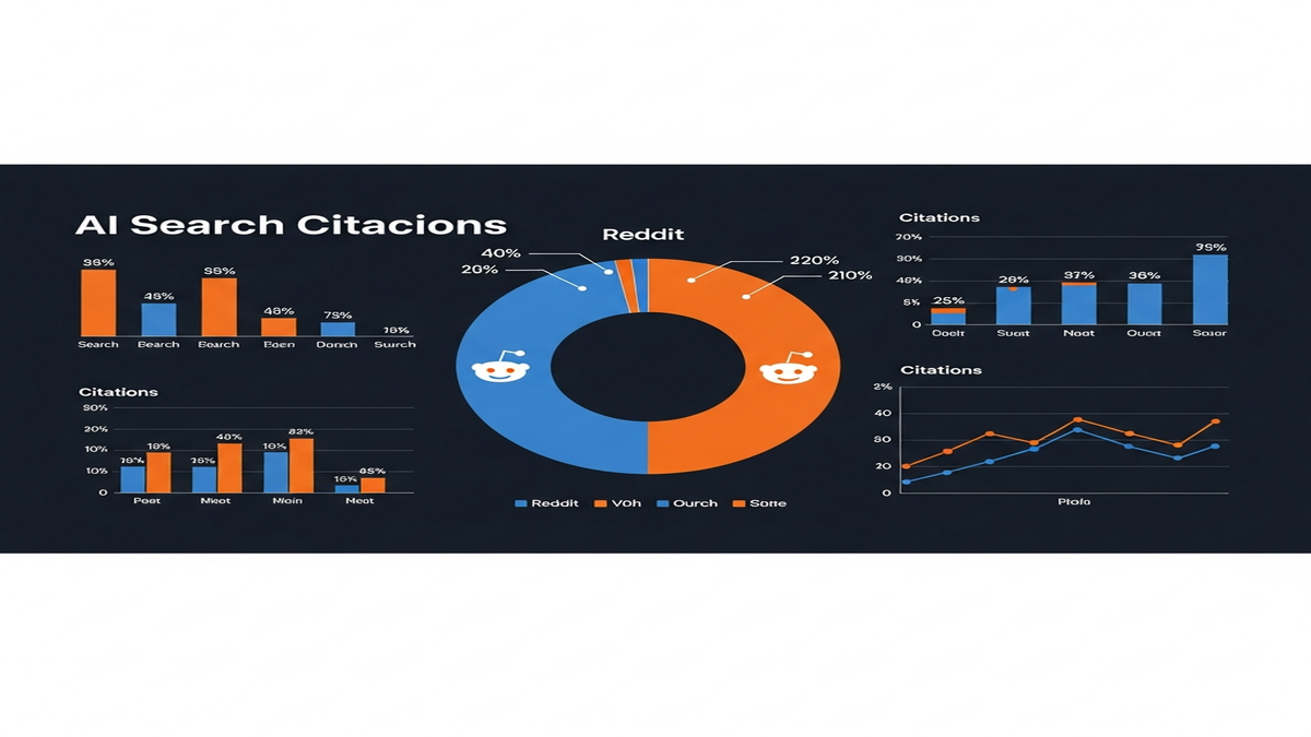 Illustration showing how Reddit marketing drives AI traffic across platforms like Perplexity, ChatGPT, and Google AI Overviews, with Reddit positioned as a trusted content source.